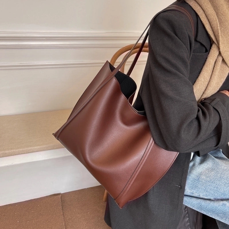 Medium Pu Leather Streetwear Tote Bag Fashion Weaving Simple Large-capacity Shoulder Bag