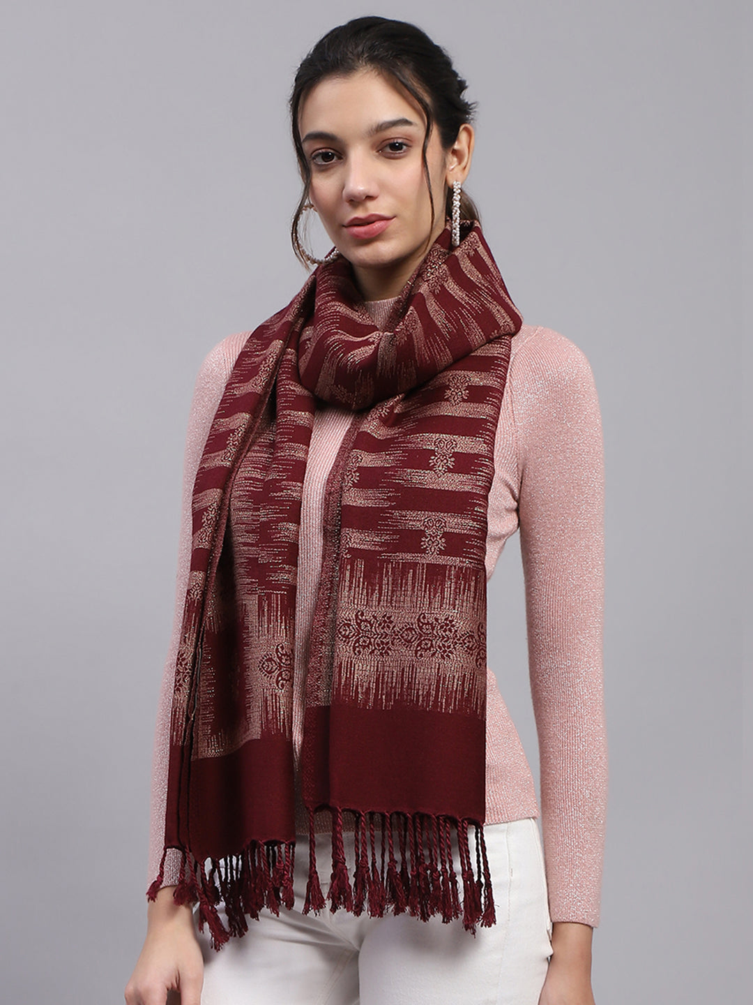 Women Maroon Self Design Stole