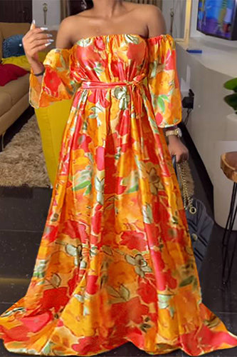 Sexy Floral Printed Off Shoulder Maxi Dress
