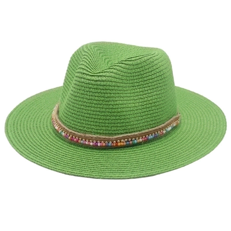 Unisex Ethnic Style Colorful Beaded Big Eaves Straw Hat