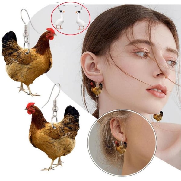 New Printed Hen and Duck Creative Simulation Animal Earrings