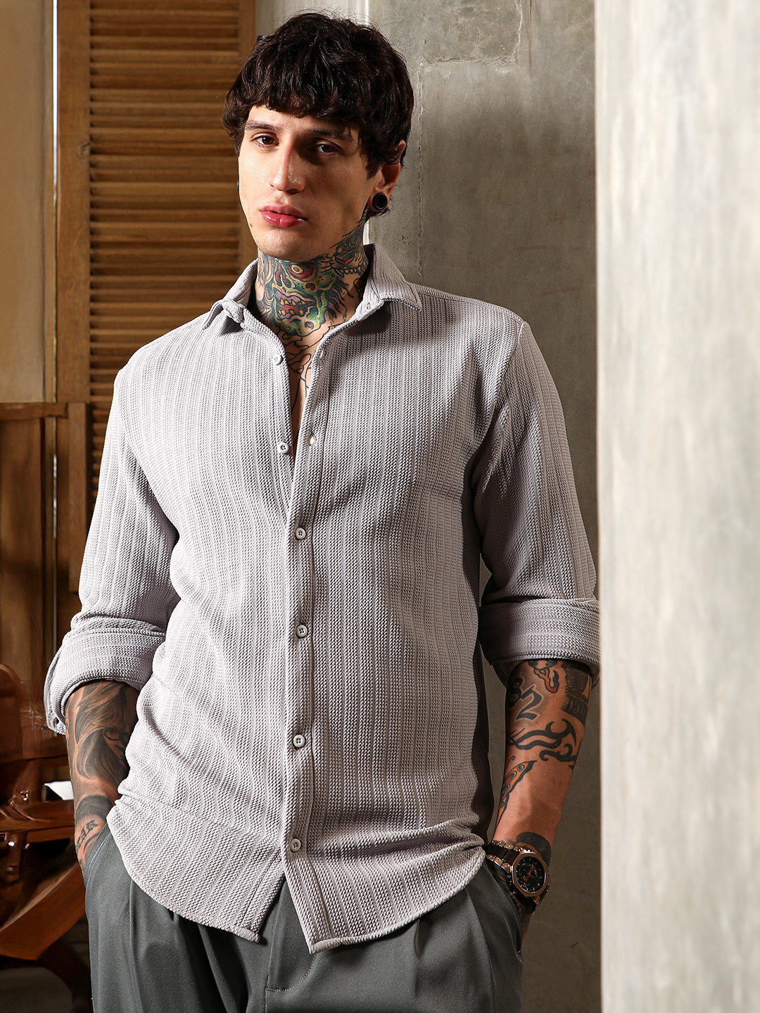 Chevron-Panel Tactile Shirt