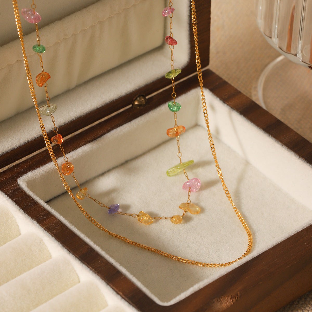 Ins Style Personality Trend Double Layer Necklace 18K Gold Stainless Steel Clavicle Chain Color Gravel Chain