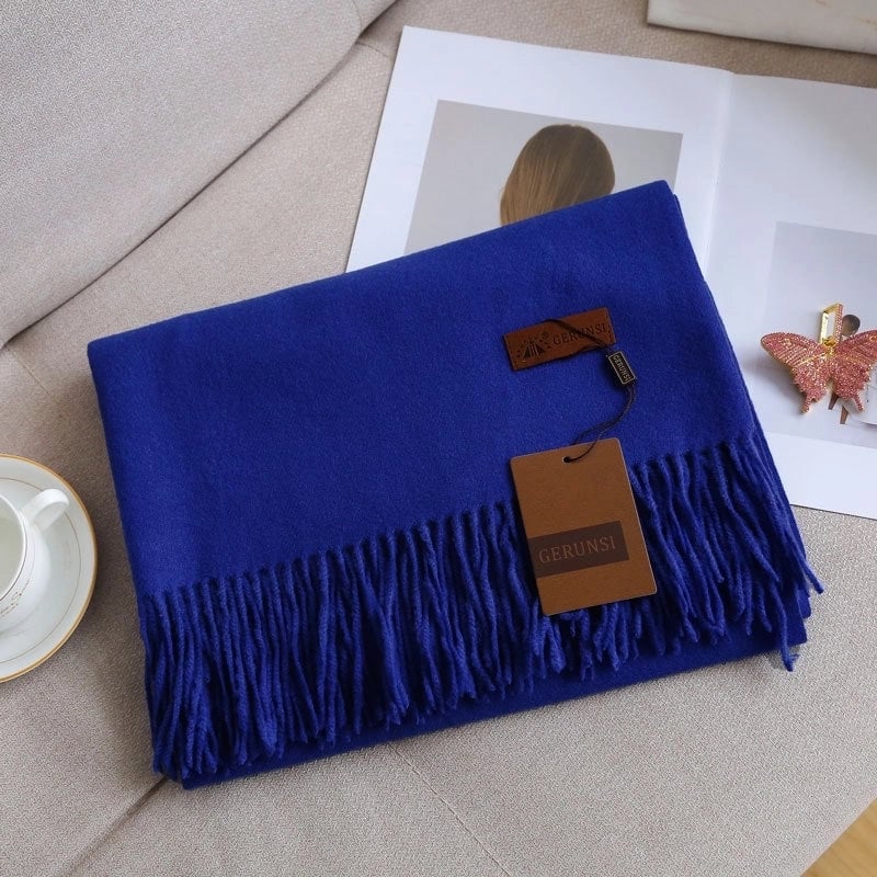 Unisex Retro Preppy Style Solid Color Imitation Cashmere Tassel Scarf