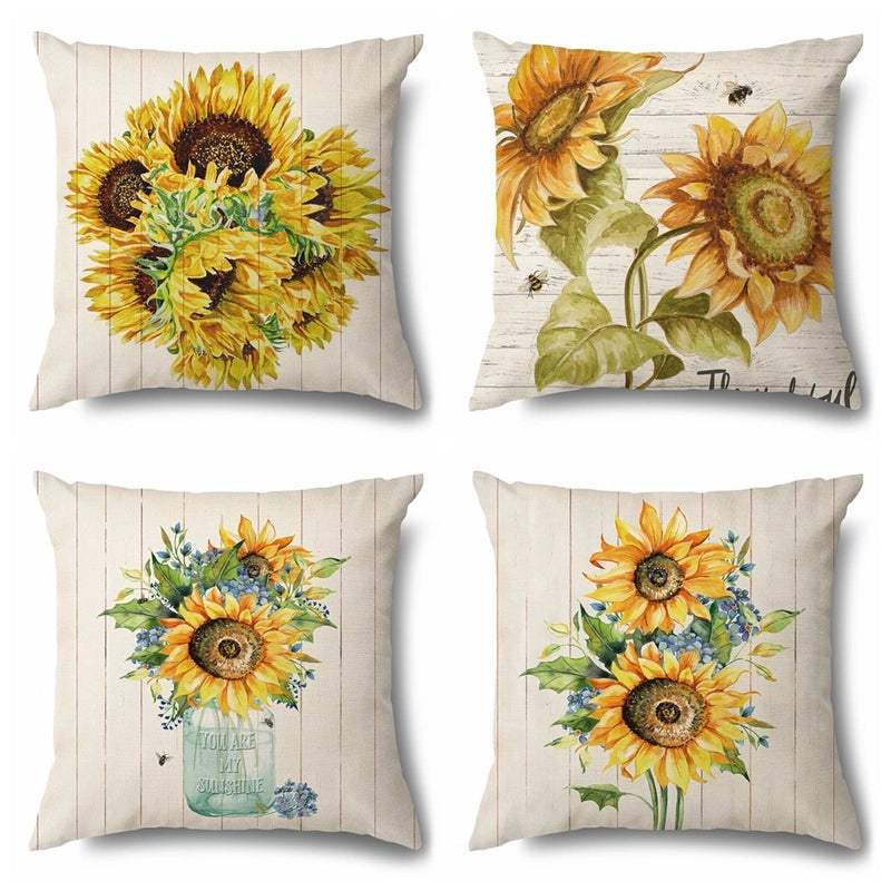 Pastoral Sunflower Linen Pillow Cases