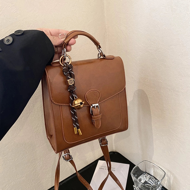 Women's Pu Leather Solid Color Streetwear Sewing Thread Square Flip Cover Functional Backpack
