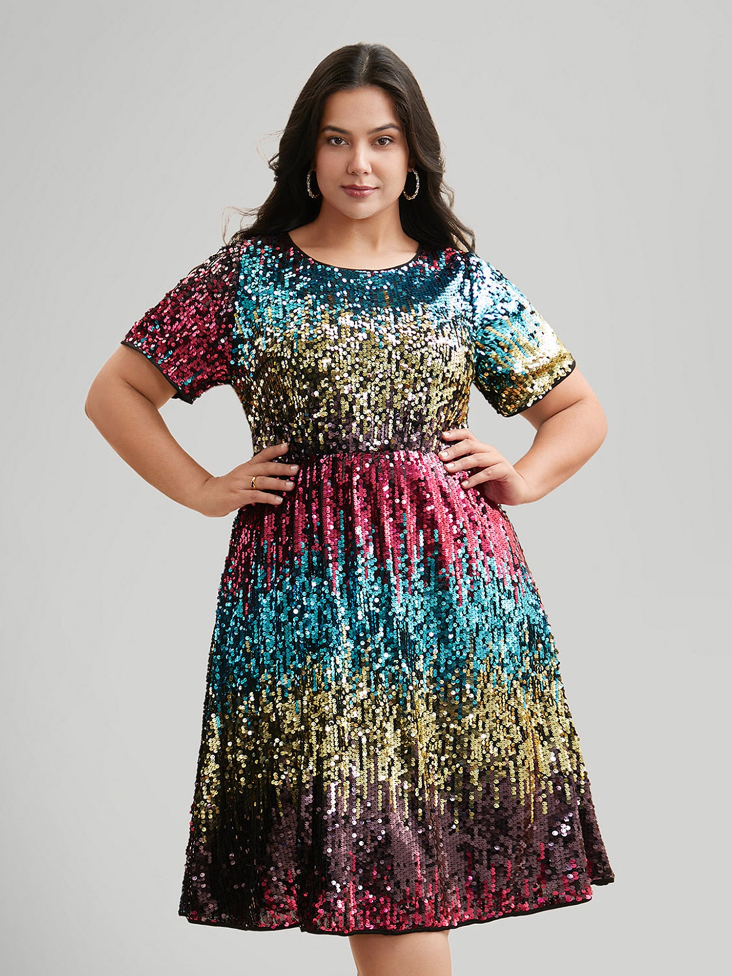 Round Neck Ombre Sequin Dress