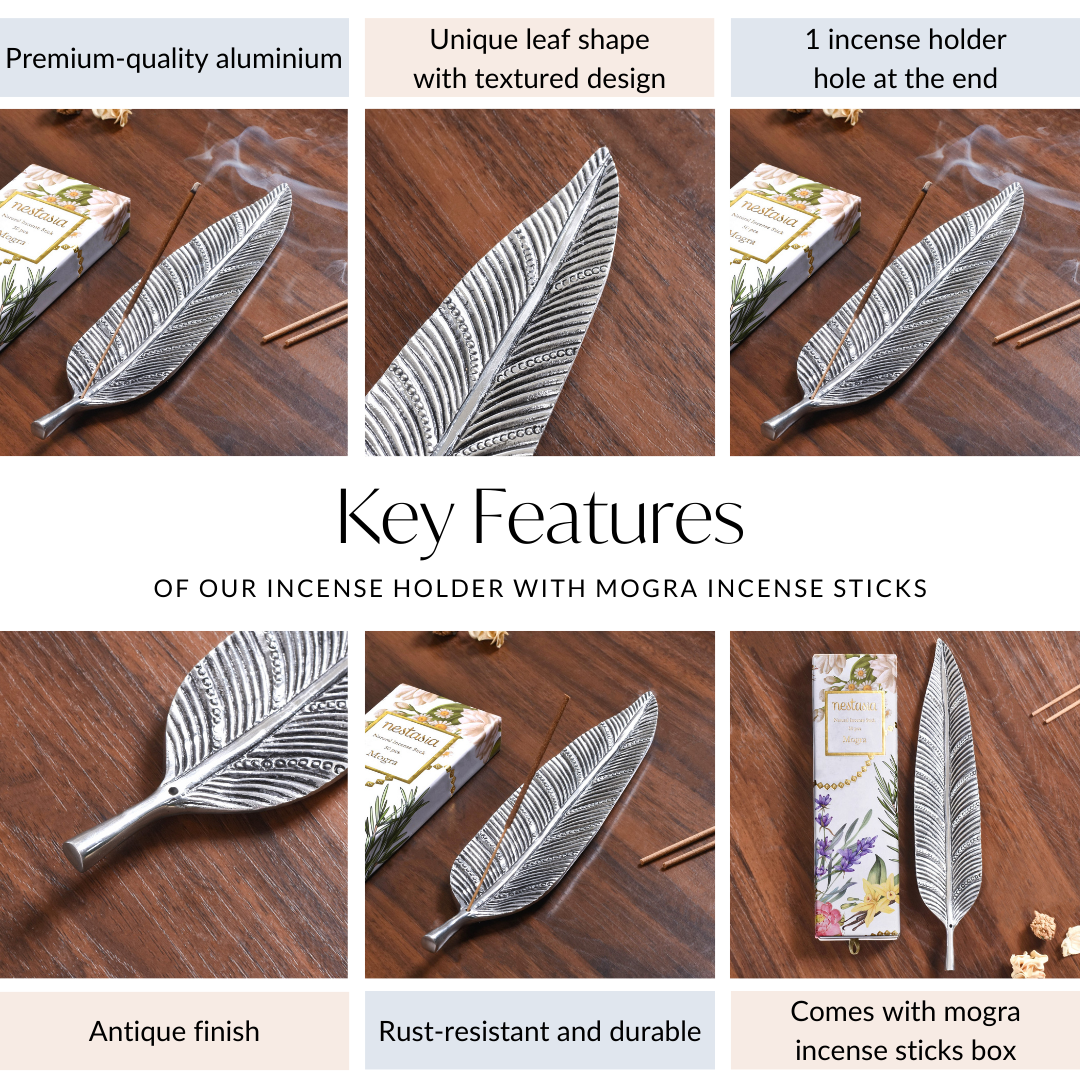 Long Leaf Incense Holder With Mogra Incense Sticks