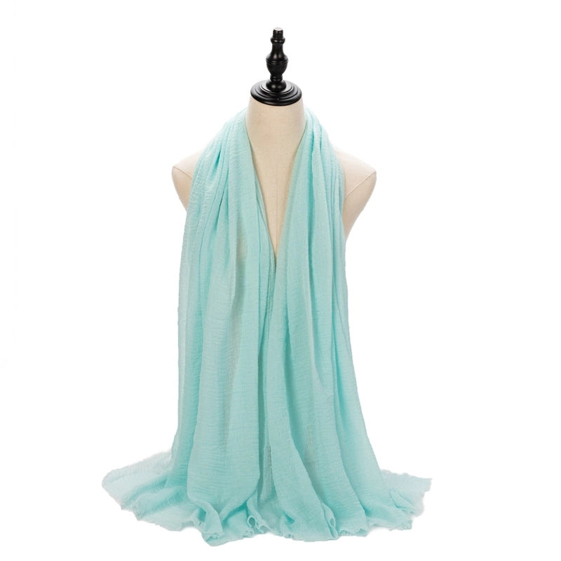 Hot Selling Women's Cotton And Linen Solid Color Baotou Scarf Cover Pleated Short Beard Headscarf