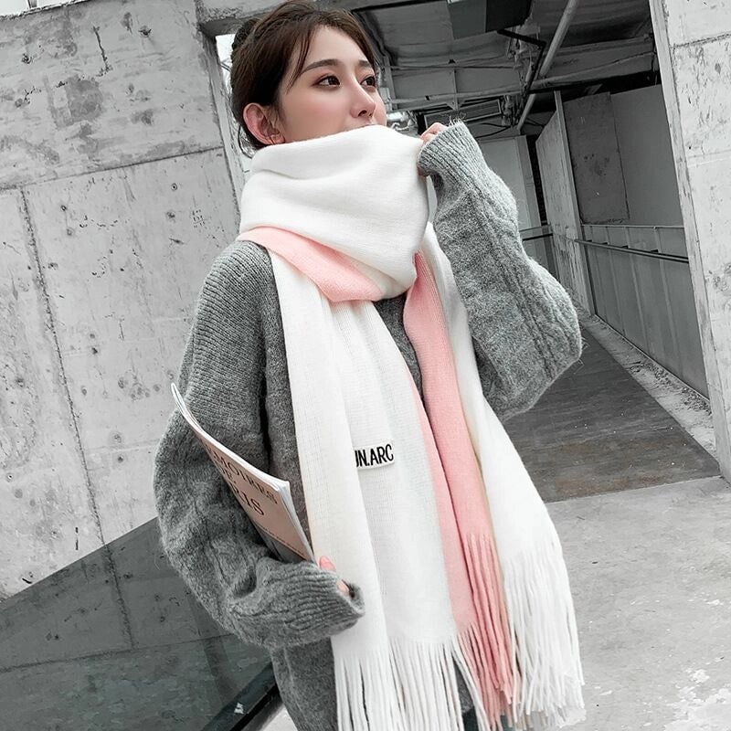 Scarf Women's Winter Versatile Cute Student Thickened Wool Warm Internet Celebrity Scarf Men