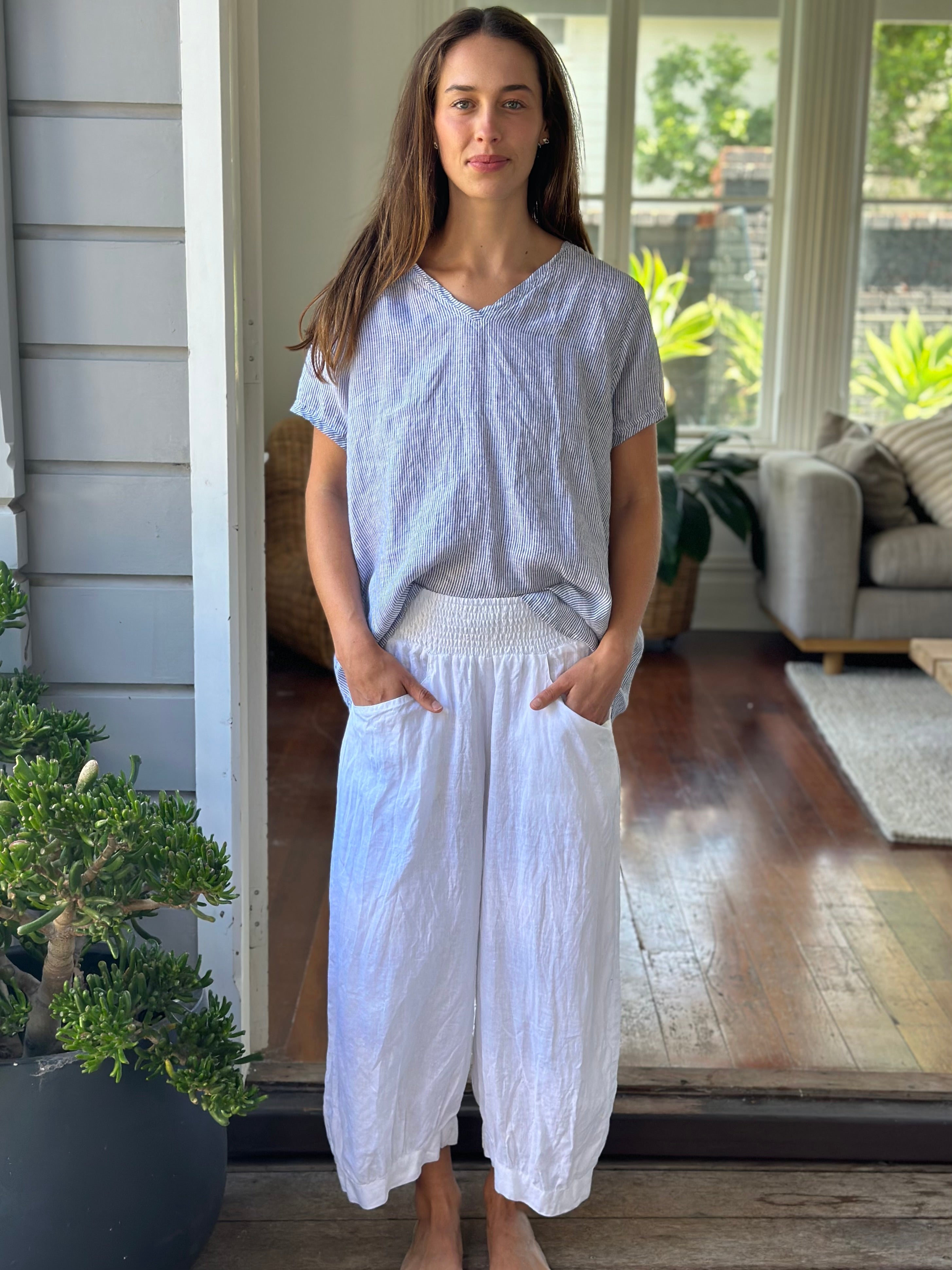jackie pant-white linen