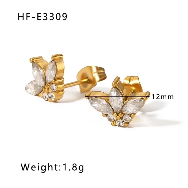 1 Pair Classic Style U Shape Crown Butterfly Plating Inlay Stainless Steel Artificial Pearls Rhinestones Zircon 18K Gold Plated Earrings