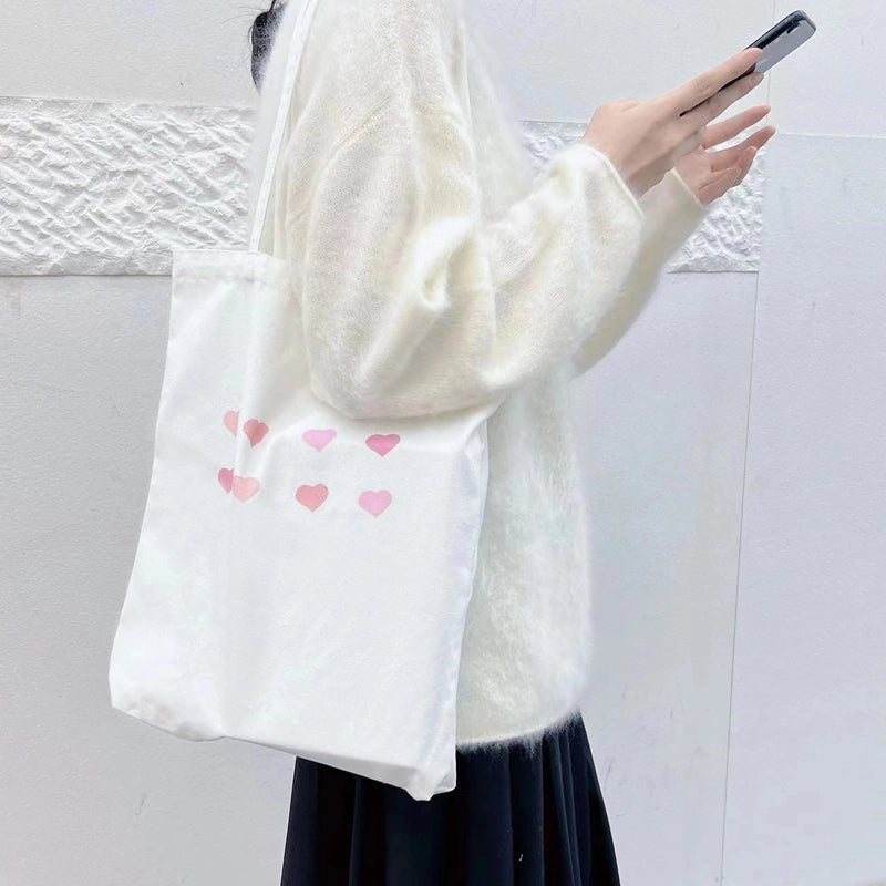 Women's Large Canvas Heart Shape Basic Classic Style Open Canvas Bag