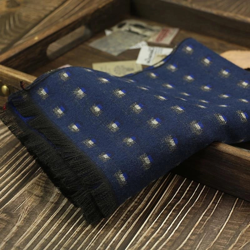 Men's Scarf Autumn And Winter Cashmere Fashion Casual Warm Scarf Plaid Black And White Distinctive Pattern Blue Fashion