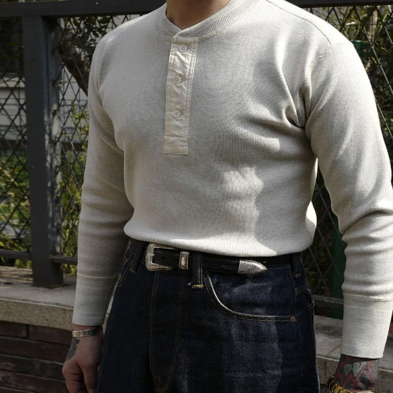 Classic Warm Knit Long Sleeve Henley Collar T-Shirt