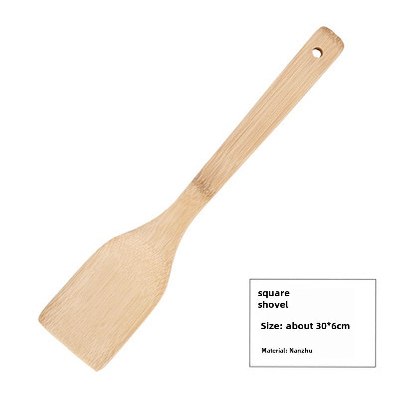 Long Handle Bamboo Spatula Bamboo Cooking Kitchenware Bamboo Spoon Kitchen Frying Spatula High Temperature Resistant Bamboo Colander Non-stick Spatula Set