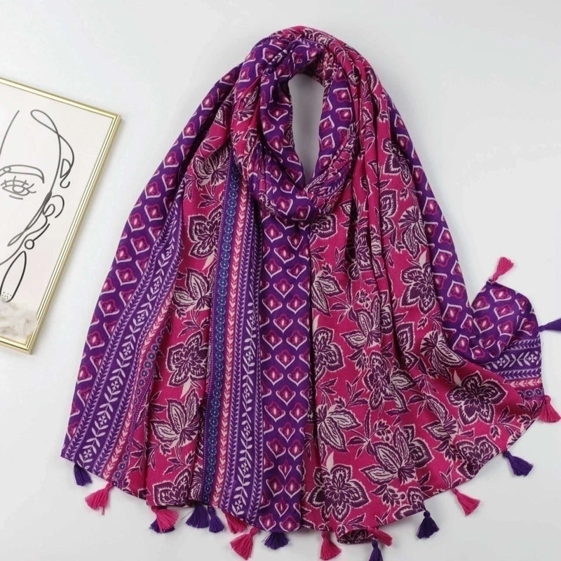 Women's Vacation Flower Polyester Scarf