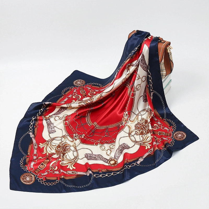 Gaohe Silk Scarf 90cm * 90cm Square Scarf Leopard Print Chain Large Square Scarf Silk Scarf Artificial Silk Scarf For Women
