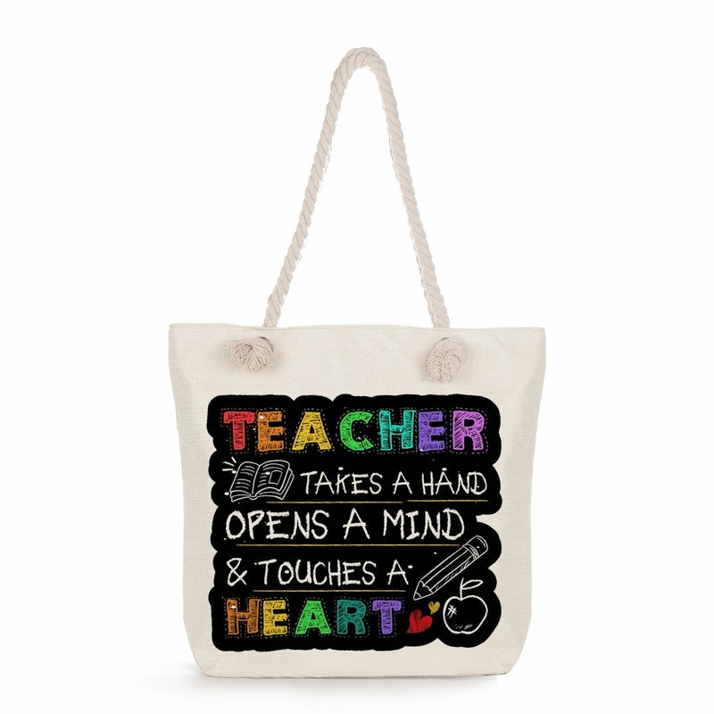 Women's Cotton And Linen Letter Classic Style Square Zipper Tote Bag