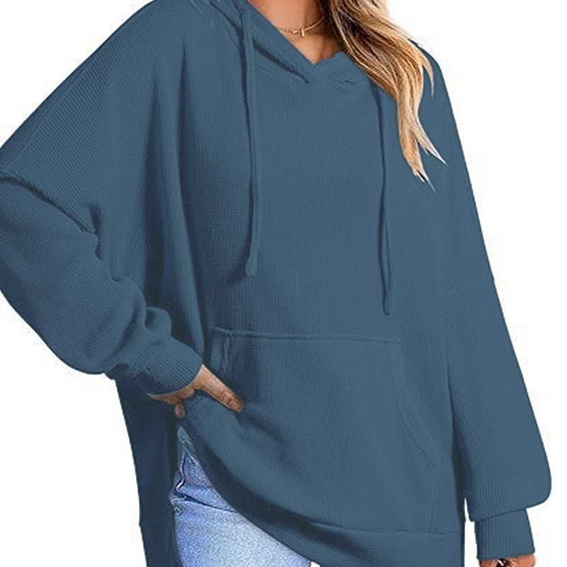 💥Hot Sales - 49% OFF✨Women's Casual Long Sleeve Waffle Knit Hoodie with Side Slits