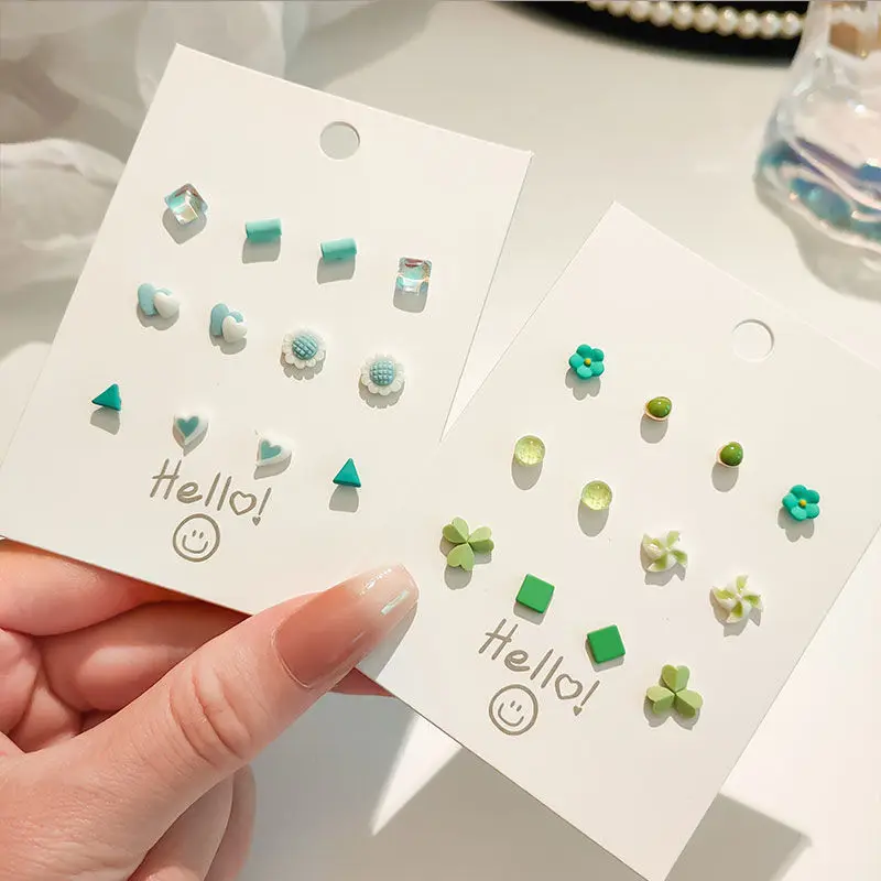 New S925 Candy-colored Silver Needle Ceramic Earrings Set Summer Small Cute Girls Flower Fruit Stud Earrings Set For Women