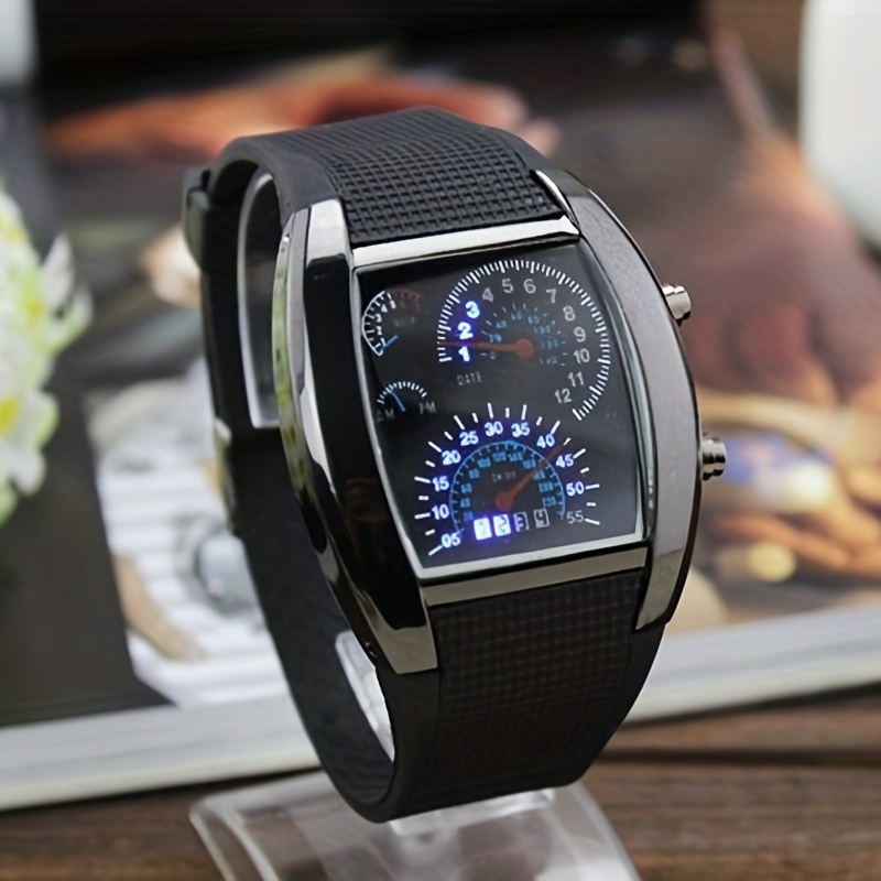 1pc Foreign Trade Cross-border Led Electronic Explosive Aviation Watch Men's Square Sports Dashboard Creative Watch