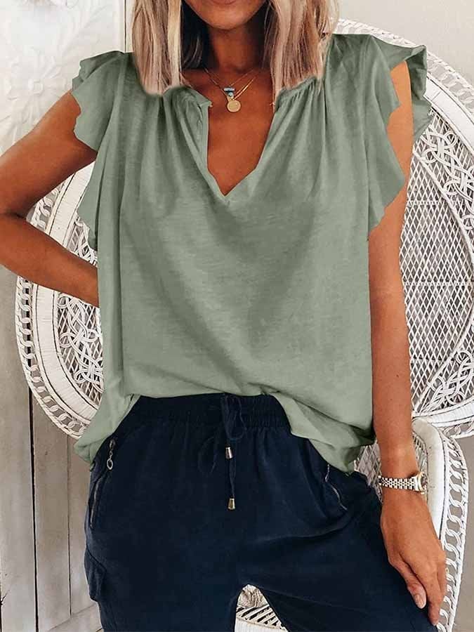 Women's Fashion V Neck Ruffle T-Shirt