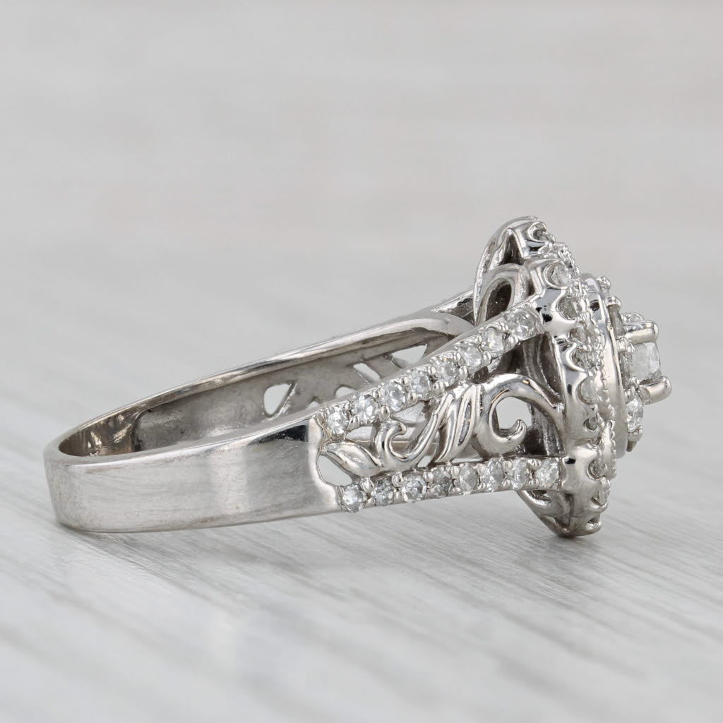 1.37ctw Diamond Flower Ring 14k White Gold Size 8.25 Engagement