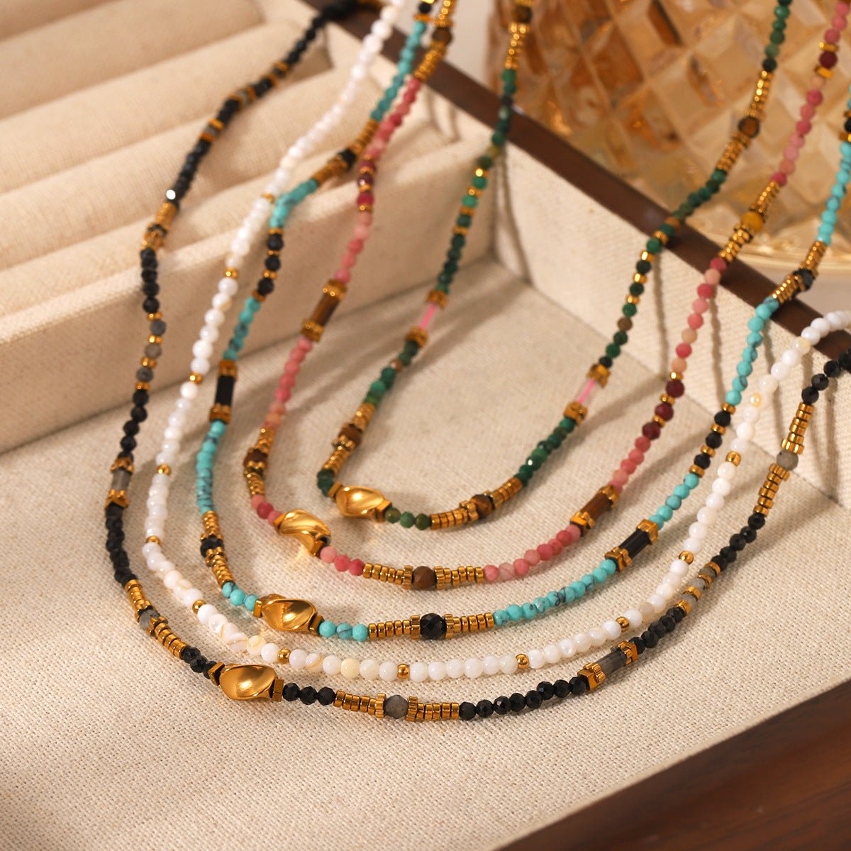 Dopamine Colored Beaded Necklace For Women Niche Design Natural Stone Clavicle Chain Stainless Steel Pendant Necklace