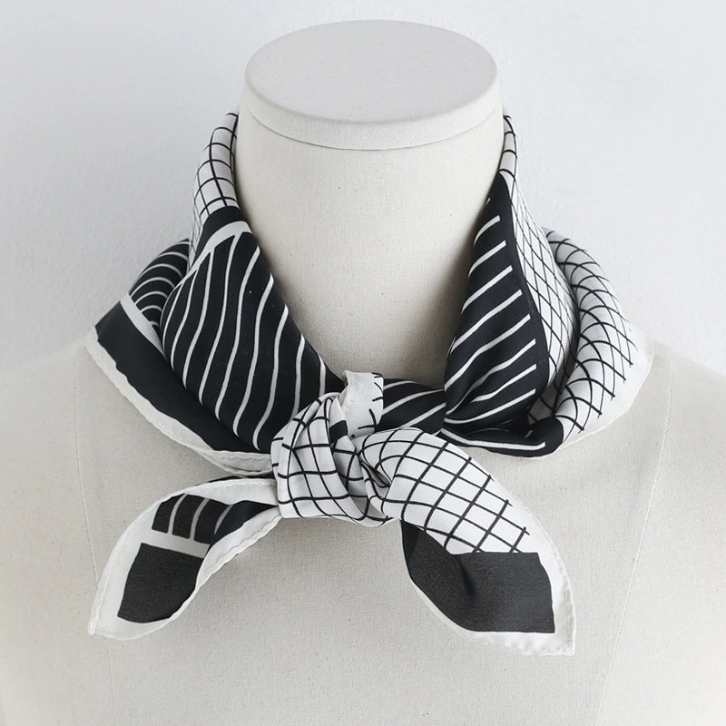 Women's Minimalist Plaid Satin Printing Silk Scarf