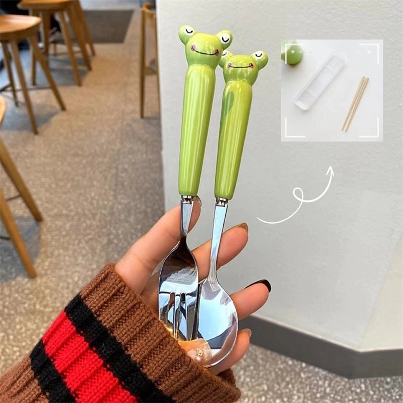Cartoon Cute Frog Crocodile 430 Stainless Steel Ceramics Tableware