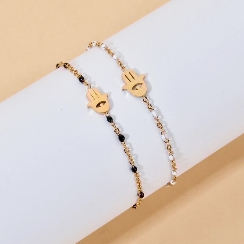 Bohemian Minimalist Palm Eye Stainless Steel Enamel Plating Hollow Out Bracelets