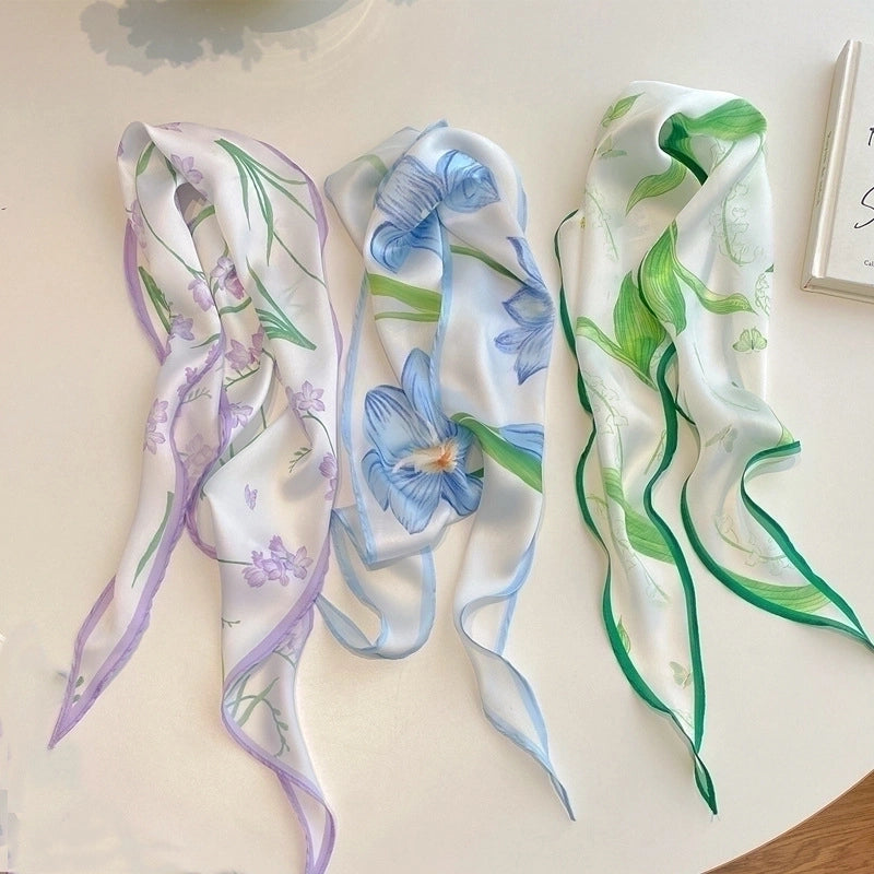 Women's Ig Style Minimalist Flower Satin Printing Silk Scarf