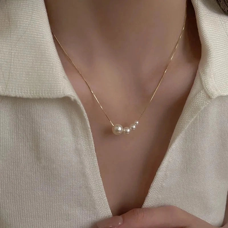 Minimalist Square Flower Bow Knot Alloy Inlay Artificial Pearls Rhinestones Women's Necklace