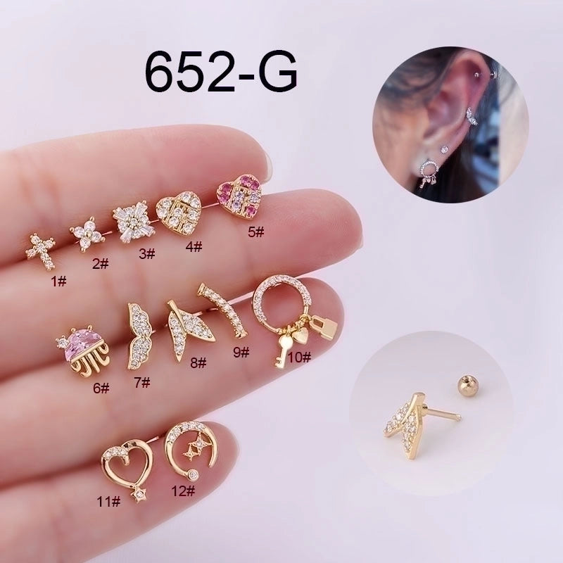 1 Pair Ear Cartilage Rings & Studs Sweet Geometric 316L Stainless Steel  Copper Zircon