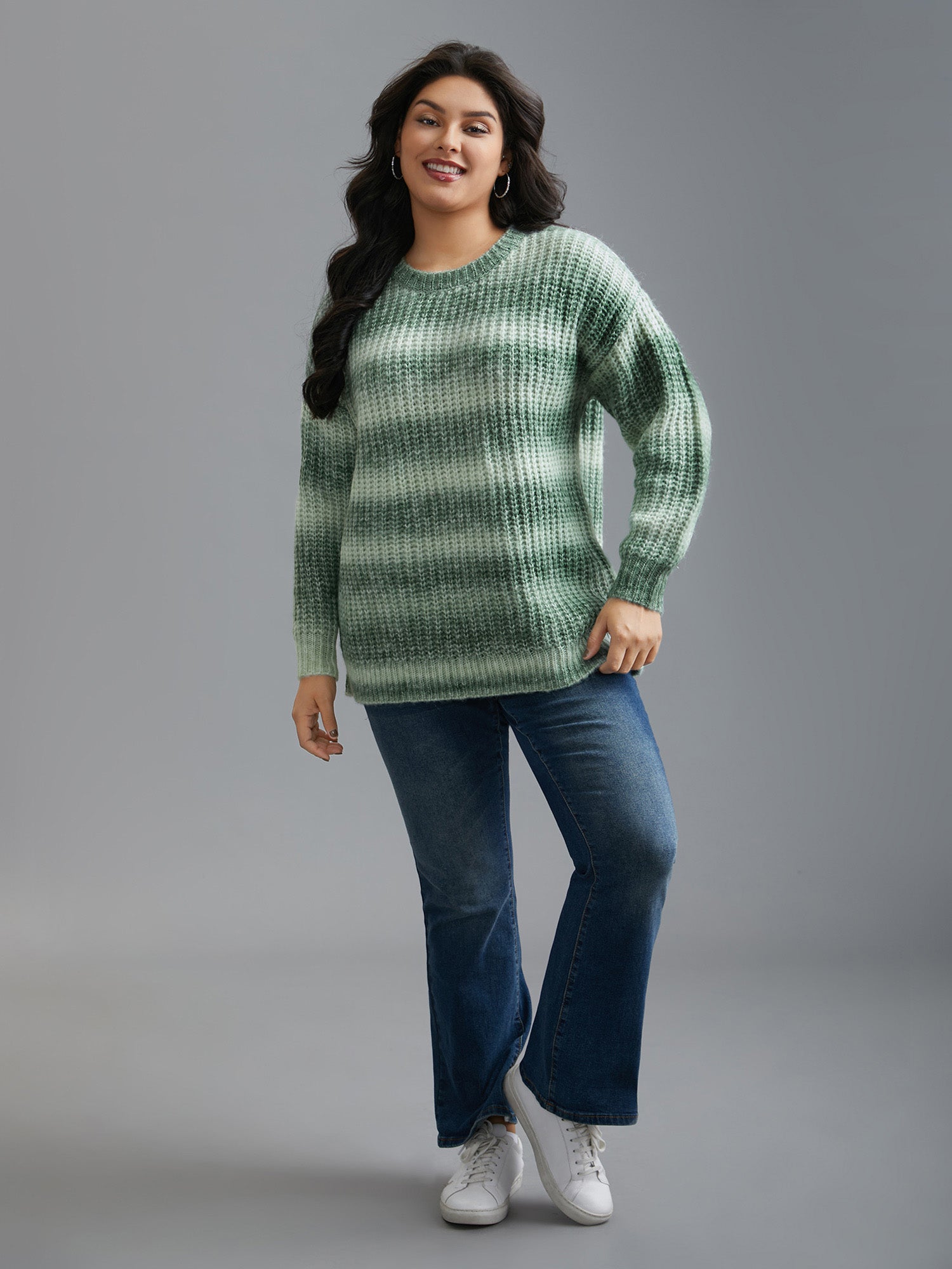 Striped Ribbed Knit Drop Shoulder Pullover