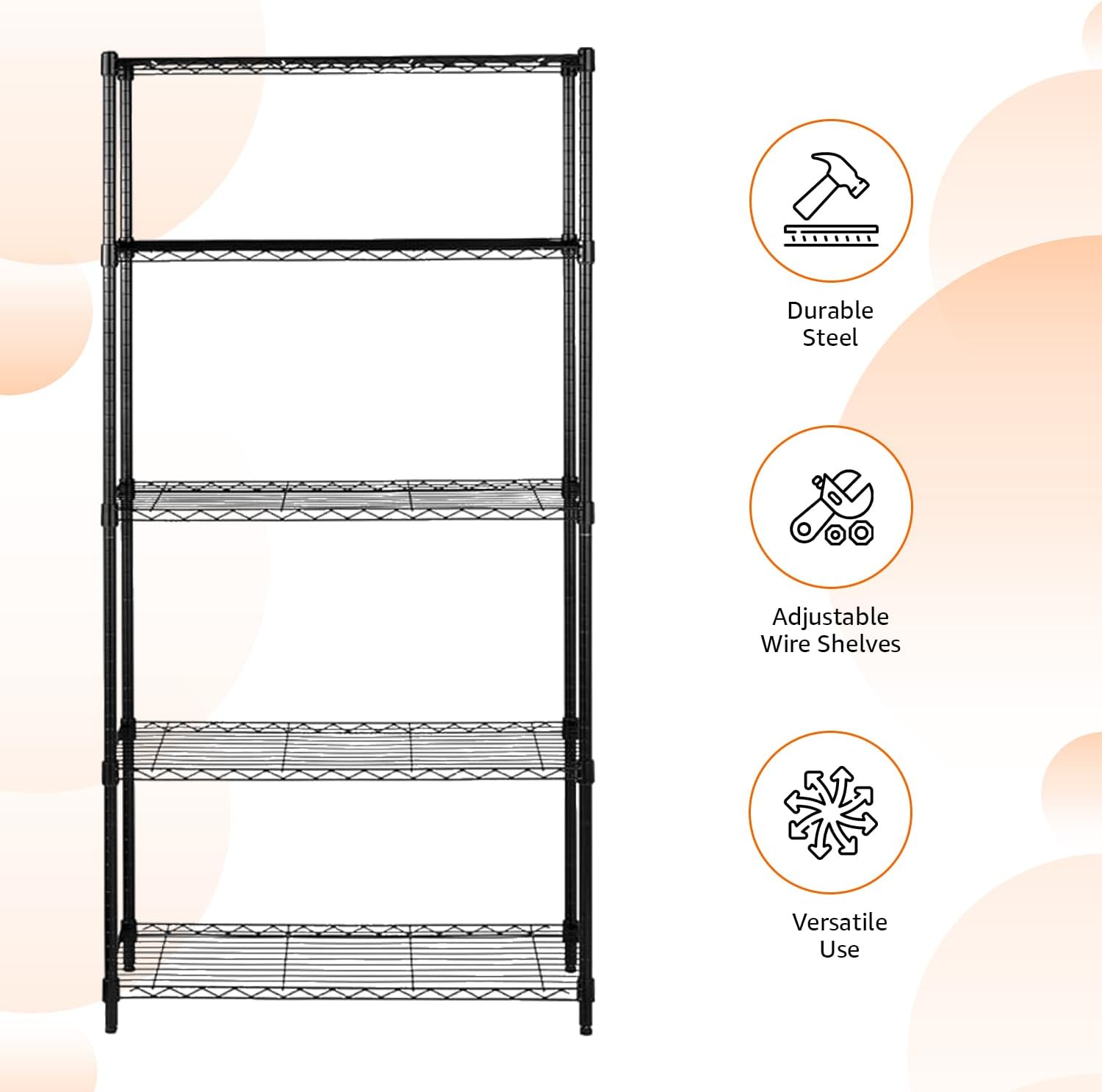 Amazon Basics 5-Shelf Adjustable Heavy Duty Steel Wire Rack Storage Shelving Organizer for Kitchen, Garage, 36