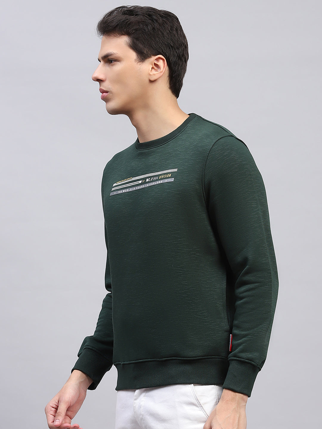 Men Green Printed Round Neck Full Sleeve Sweatshirt