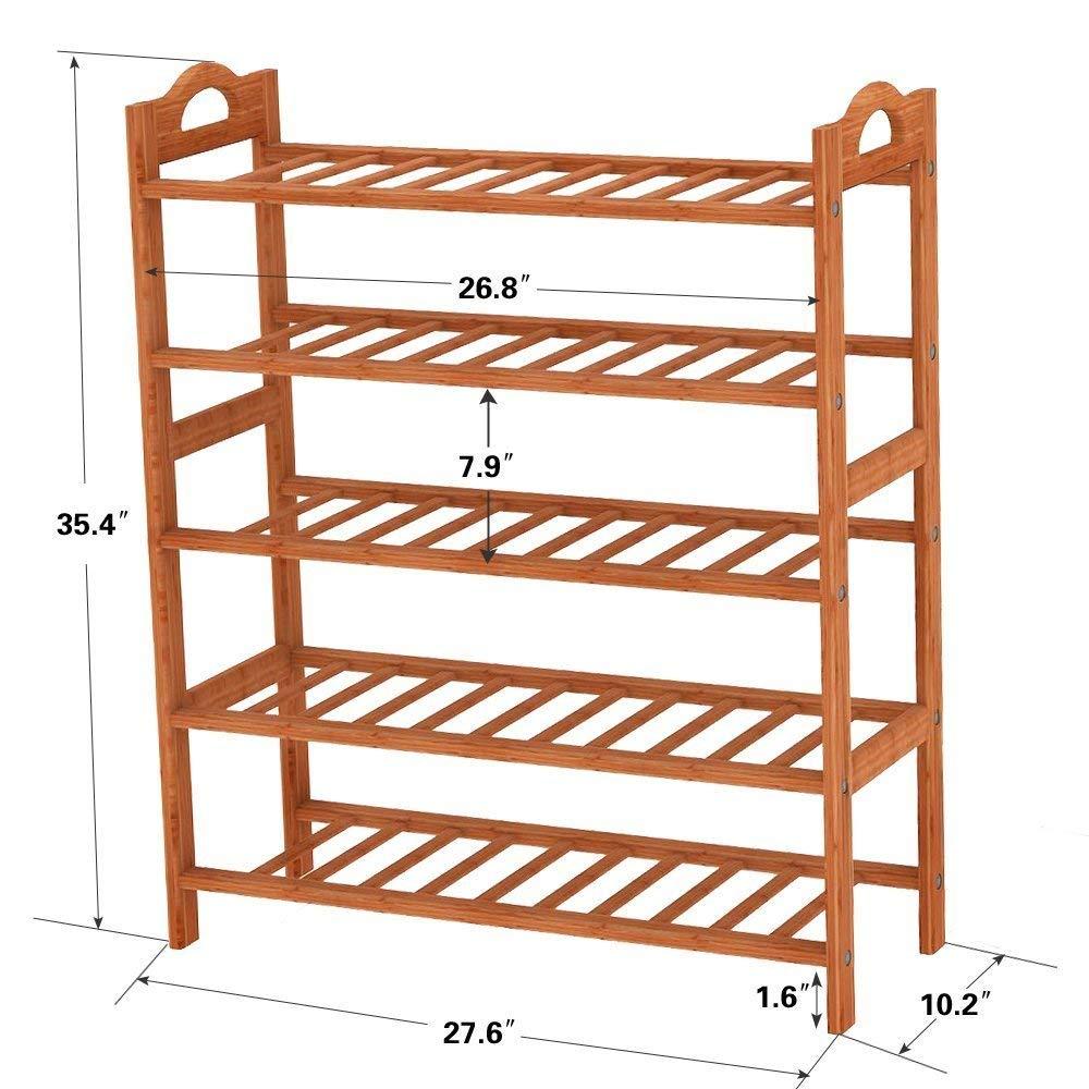 5 Tier Bamboo Wooden Shoe Rack Shoe Organizer