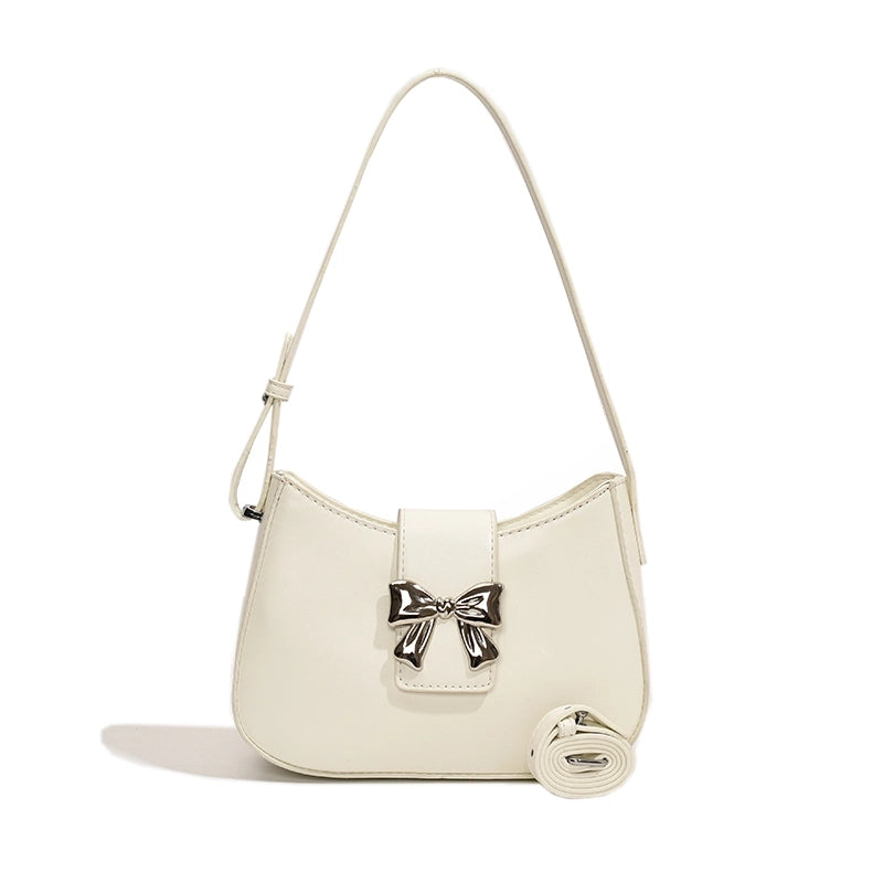 Women's Medium Pu Leather Solid Color Bow Knot Elegant Basic Square Zipper Underarm Bag