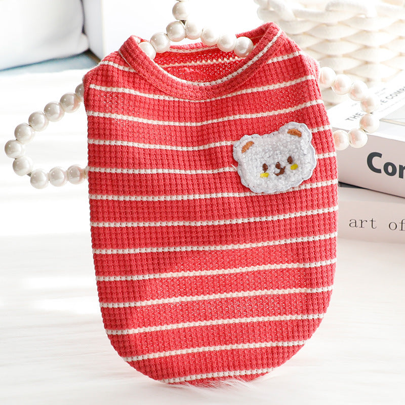 Bear Decor Striped Dog Cat Vest