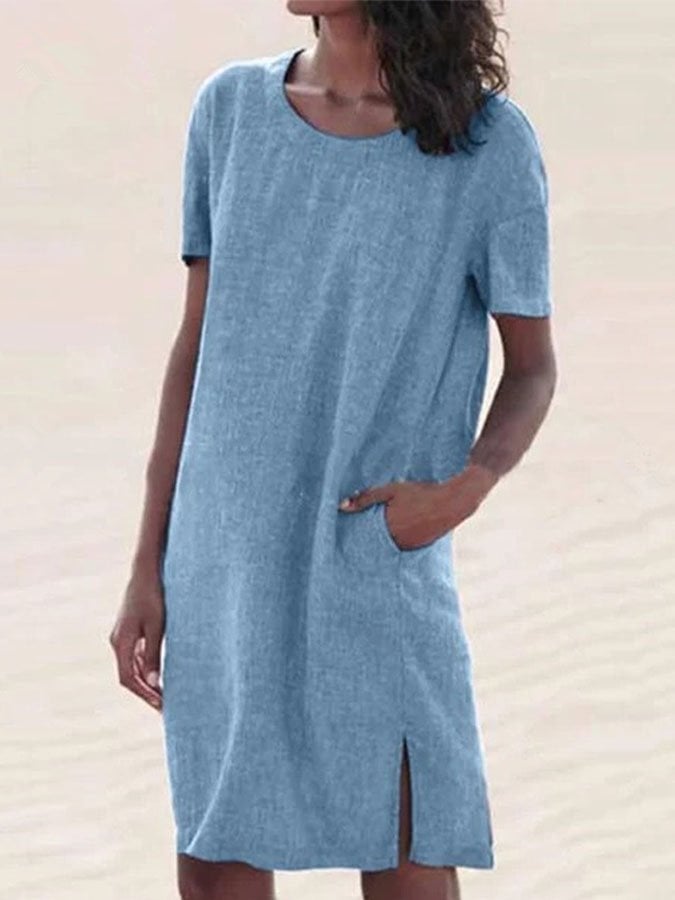 Cotton Linen Solid Color Casual Dress