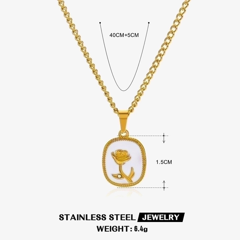 304 Stainless Steel 18K Gold Plated IG Style Plating Inlay Geometric Rhinestones Shell Necklace