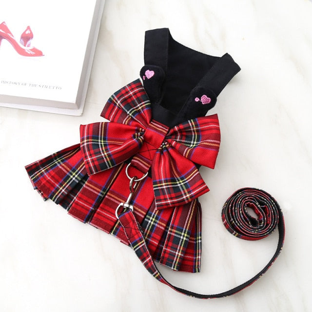 Vintage Plaid Dog Harness With Leash Set