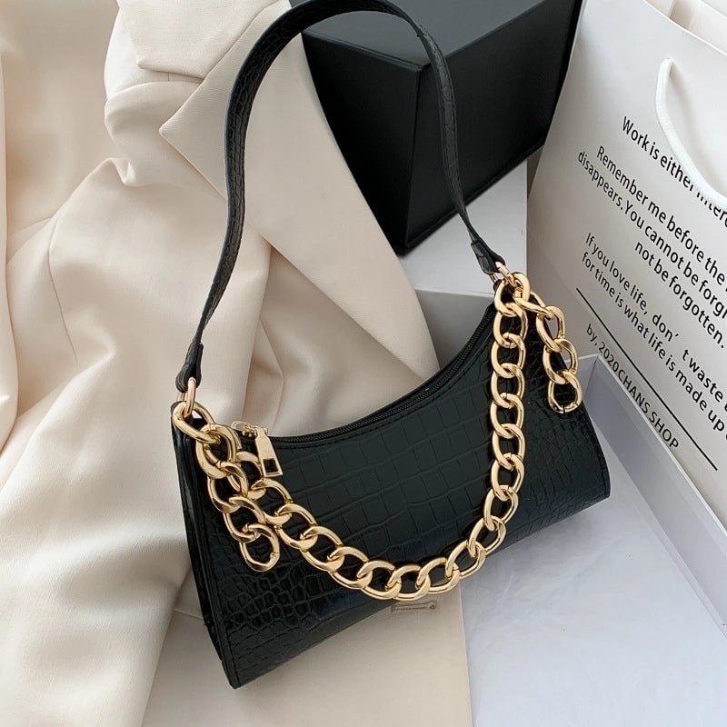 Solid Color Crocodile Pattern Underarm Bag