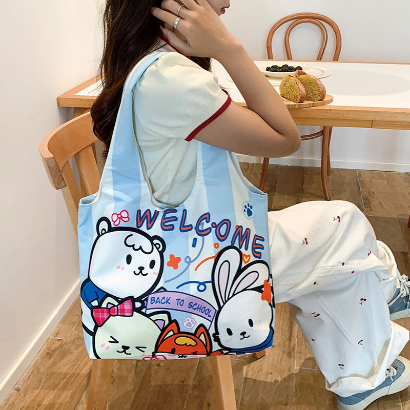 Women's Large Polyester Animal Letter Elegant Cute Streetwear Square Magnetic Buckle Tote Bag