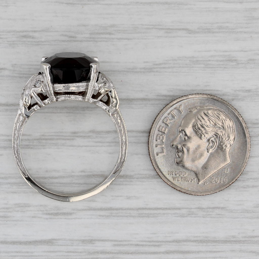 6.11ctw Smoky Quartz Diamond Ring 10k White Gold Size 6.5