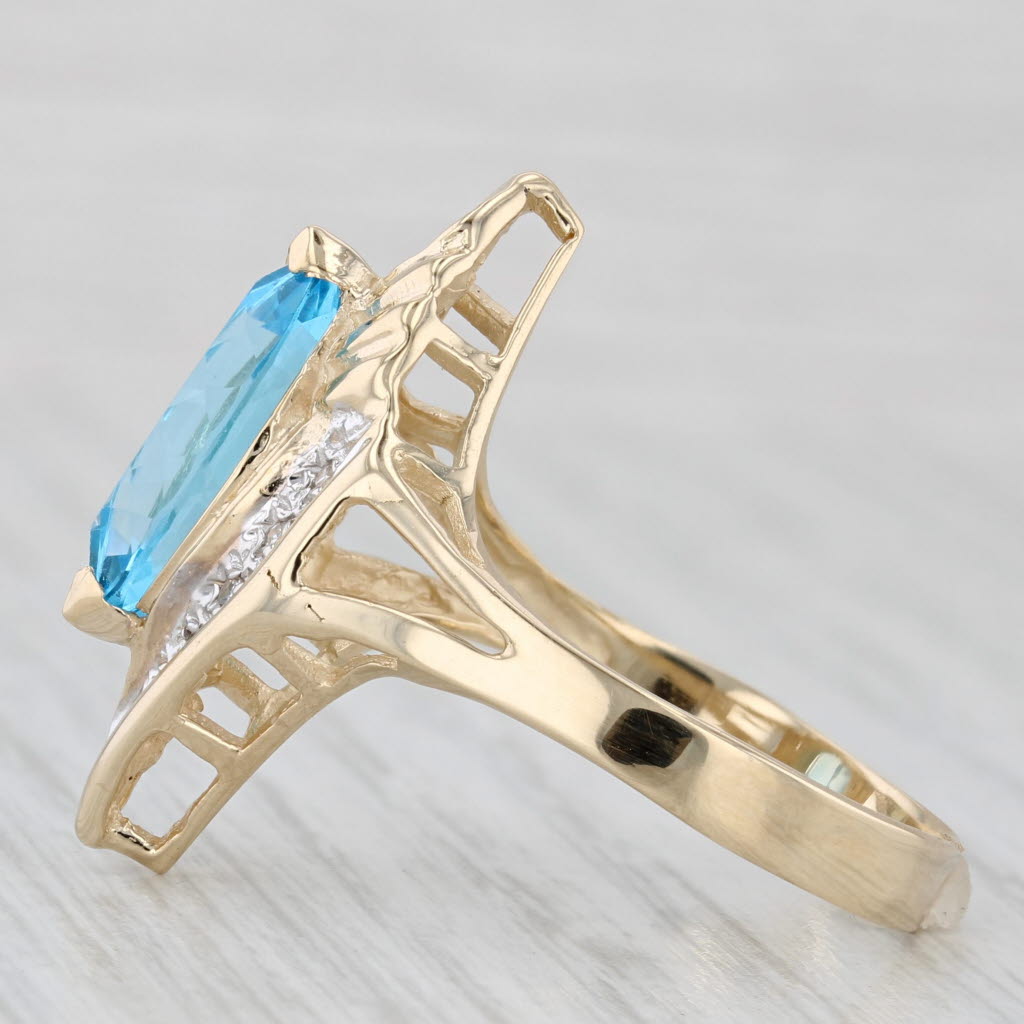 3.82ctw Marquise Blue Topaz Bypass Ring 14k Gold Diamond Accents Size 10.25