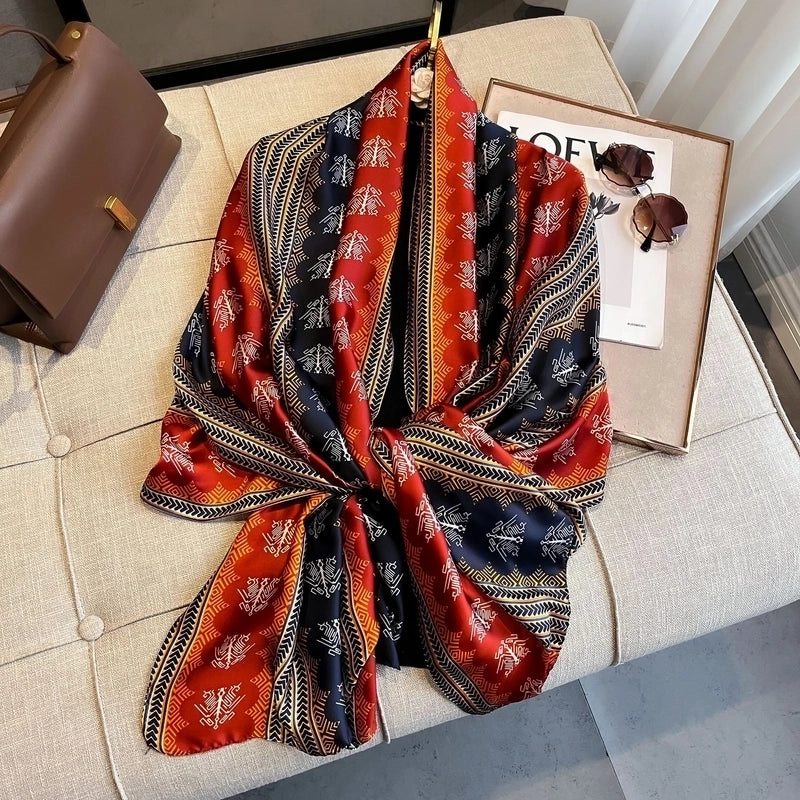 Women's Casual Elegant Printing Rose Satin Printing And Dyeing Printing Floral Silk Scarf Scarf