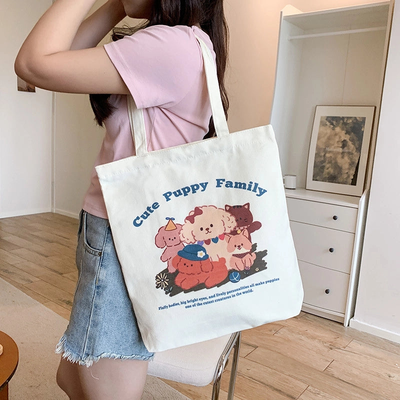 Women's Medium Canvas Cartoon Cute Square Zipper Shoulder Bag